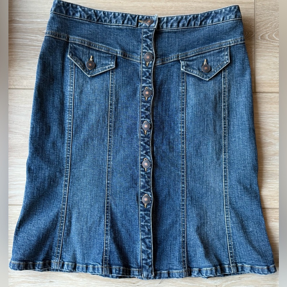 I.N.C. Vintage Denim Petite Flare Skirt